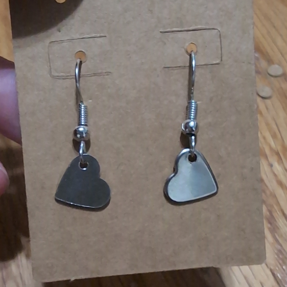 Silver Heart Drop Earrings